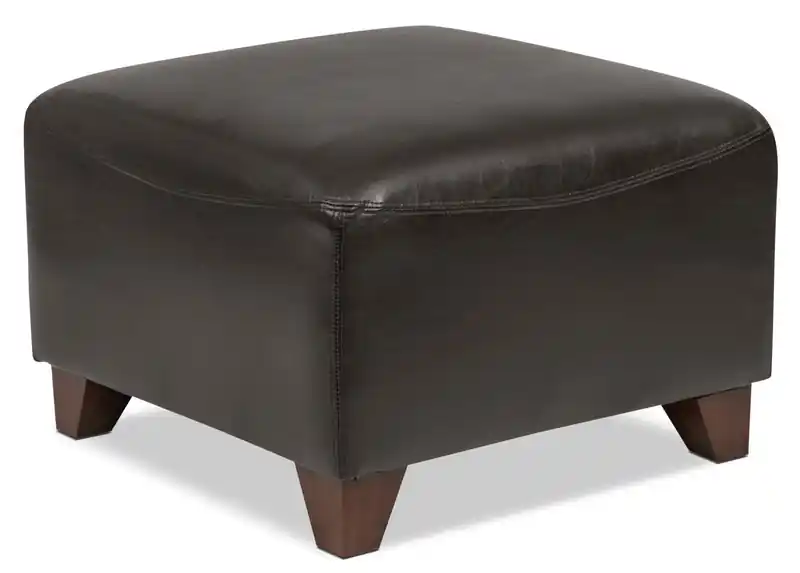22.5 Faux Leather Ottoman with Wood Legs