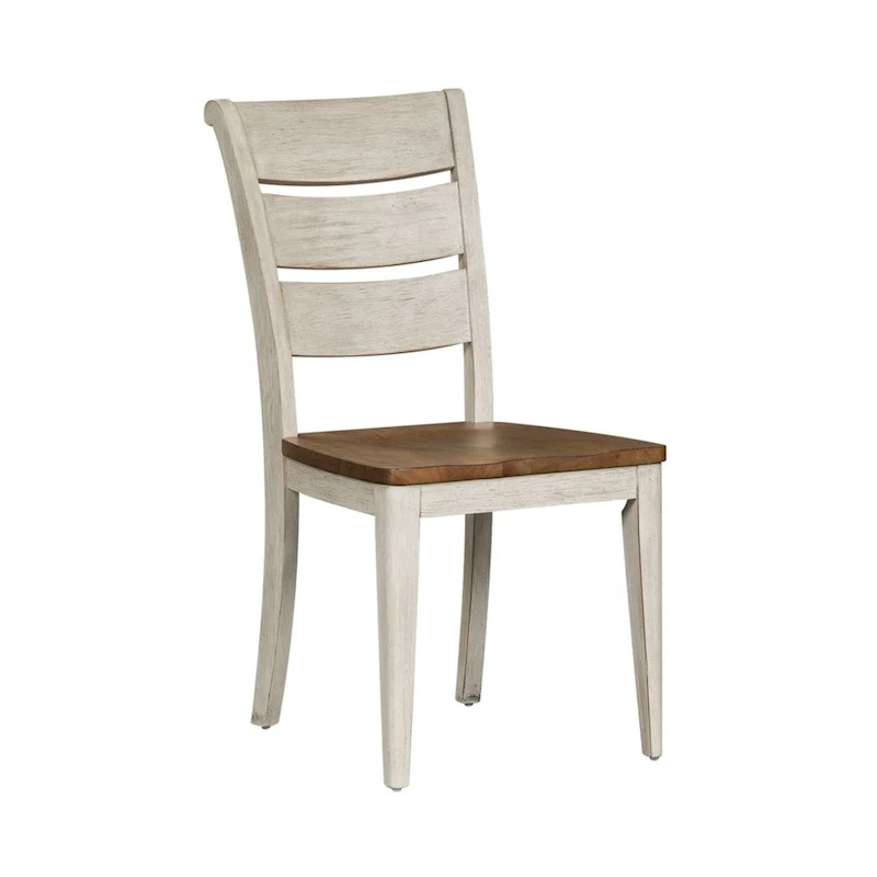 Antique White Ladder Back Side Chair with Chestnut Seat, Set of 2