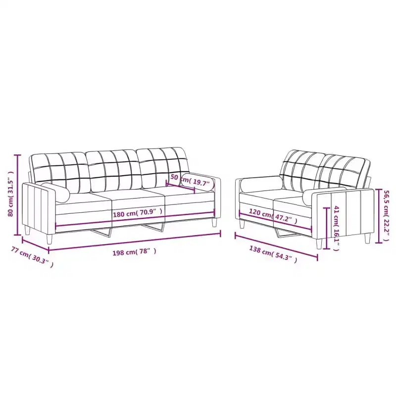 vidaXL Dark Gray Fabric Sofa Set - Modern 2-Piece Living Room Furniture - Includes 2-Seater, 3-Seater, Throw Pillows and Cushions