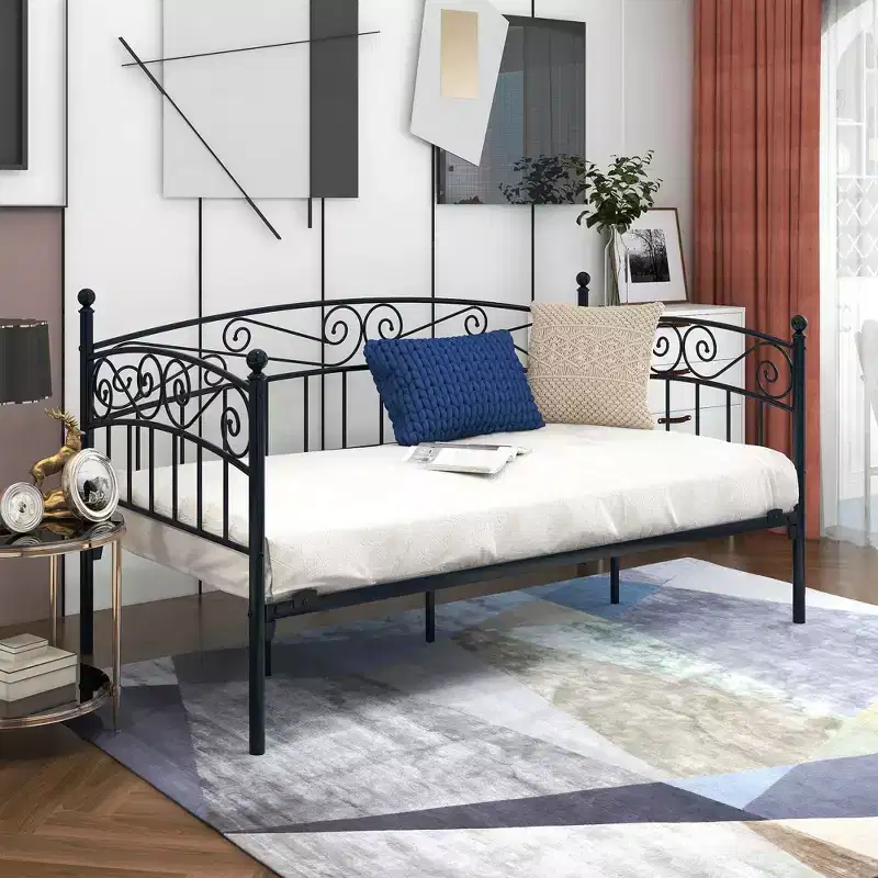 GDFStudio Flynn Mid-century Modern Metal Daybed Frame with Headboard