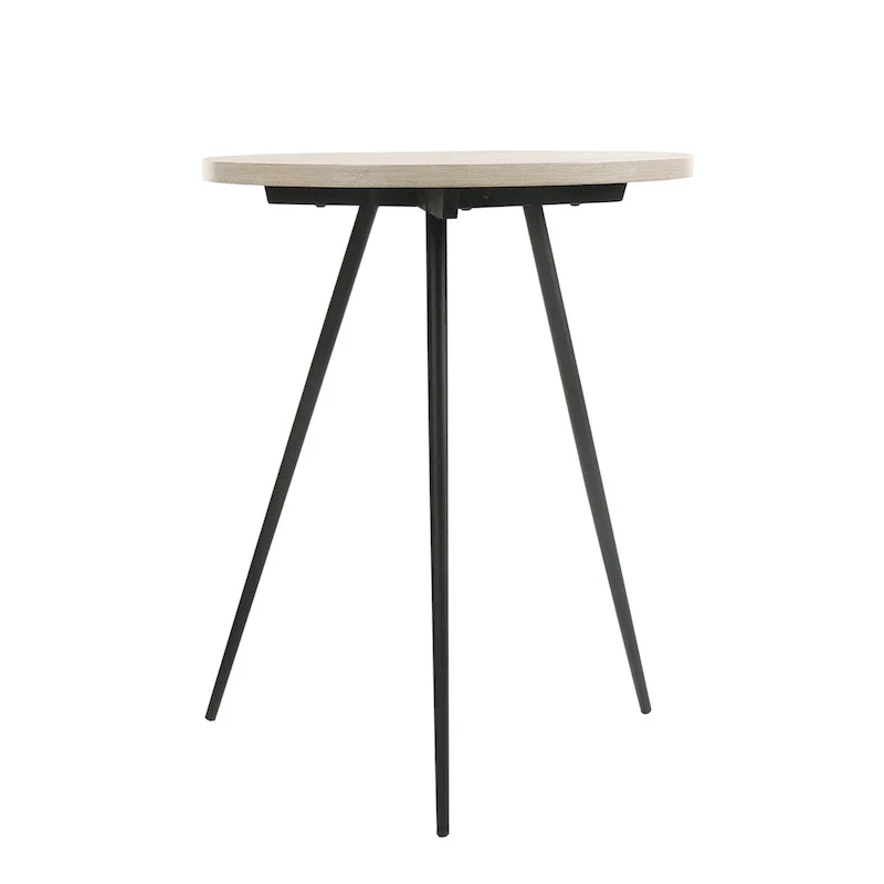 Round Side Table with Metal Base in Oak White and Black