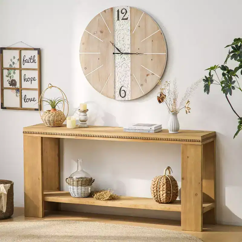 63 Farmhouse Narrow Entryway Console Table with Storage Shelf, Carved Bead Trim Hallway Table for Living Room, or Office