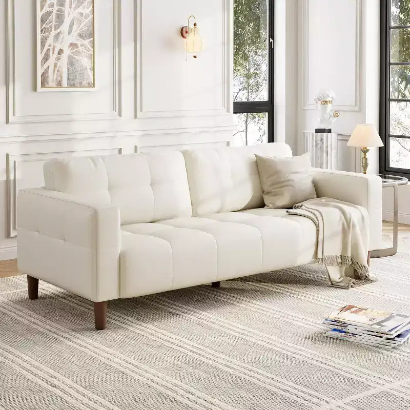 Faux Leather 83 3-Seater Sofa Couch, Modern Deep Seat Sofa with Spring Cushions for Living Room or Office