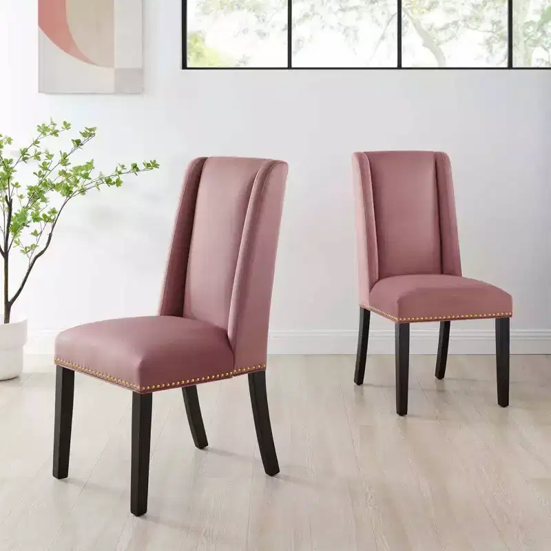 Set of 2 Performance Velvet Dining Chairs with Nailhead Trim