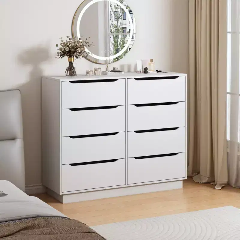 Large wooden storage cabinet with 8 drawers, suitable for bedroom, living room, or entryway