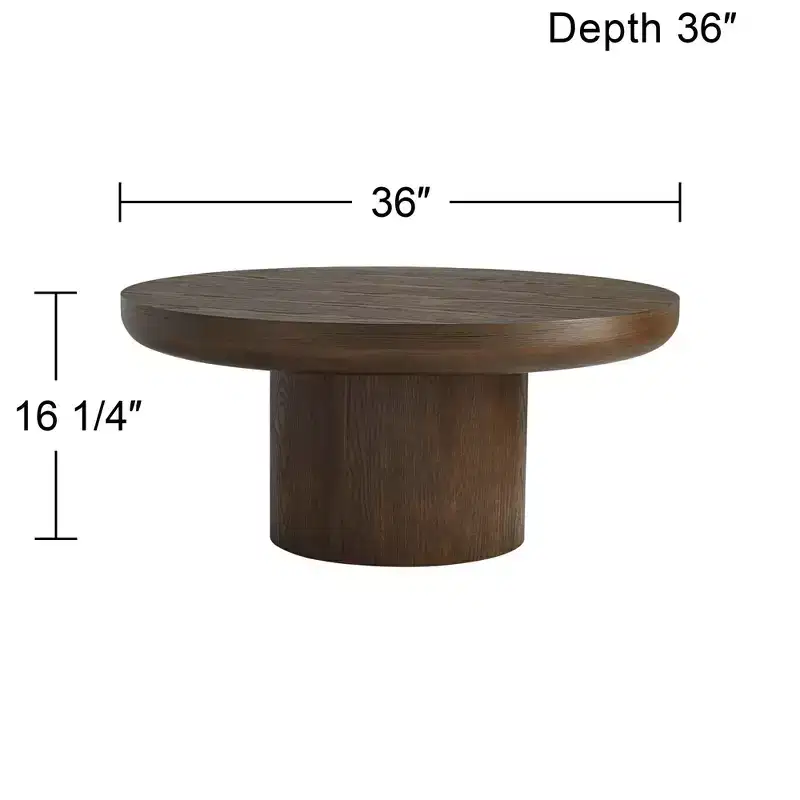 Regency Hill Owen 36 Wide Rustic Modern Walnut Finish Wood Pedestal Coffee Table
