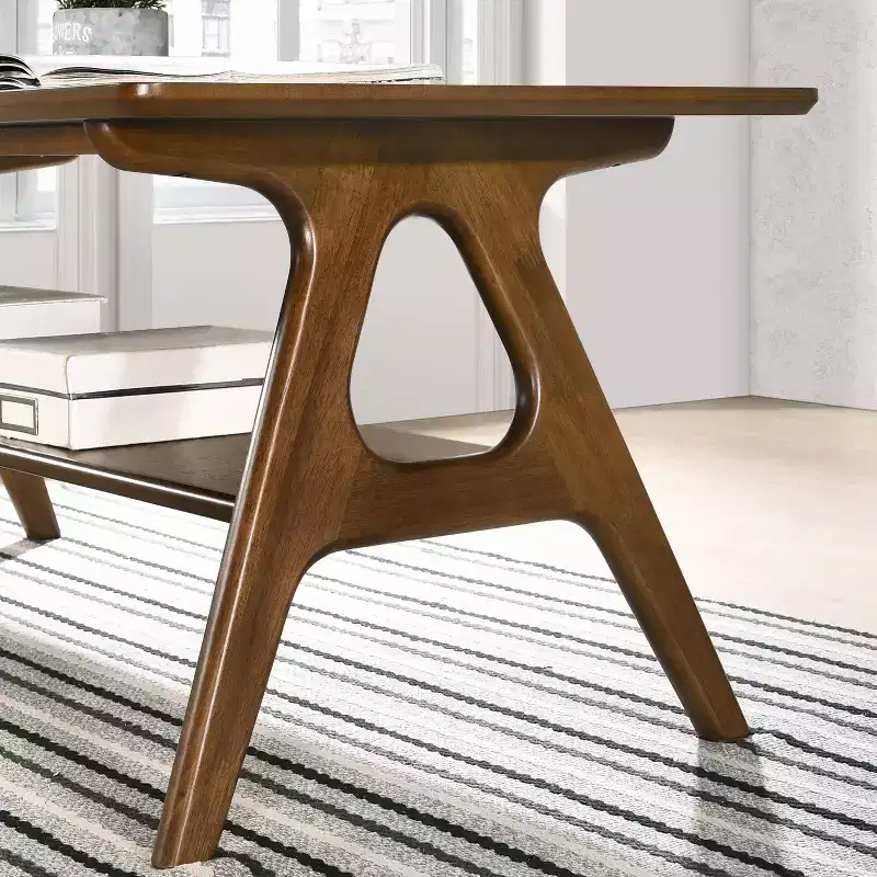 Roundhill Furniture Arona Mid-Century Modern Wood Shelf End Table