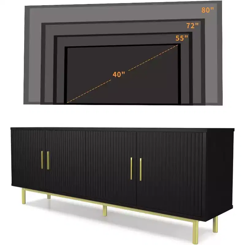 70 Fluted-Door TV Stand, Entertainment Center with StoragePS! Adjustable Shelf, Modern TV Console for Living Room and Bedroom