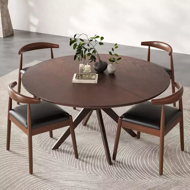 PexFix 47.2 Solid Wood Round Dining Kitchen Table for 4-6 People Modern Farmhouse Dining Room Tables for Dinette Restaurant Walnut