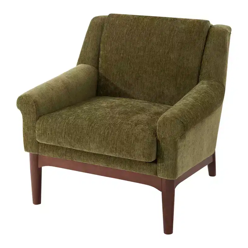 Whisen Sculptural Flared Arm Accent Chair with Solid Wood Frame Modern Reclined Upholstered Lounge Chair, Ergonomic Reading Chair