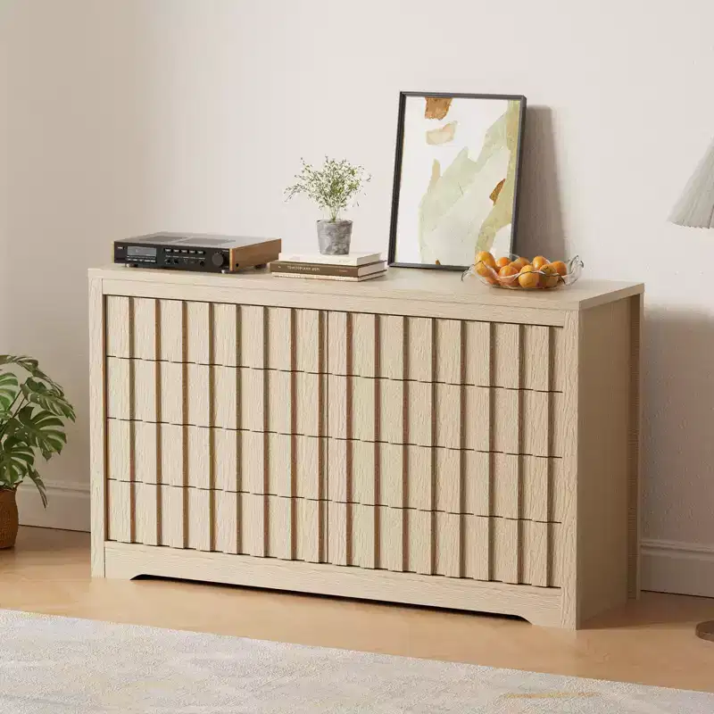 Fluted Dresser for Bedroom, Modern Wooden Chest of Drawers, Handleless Closet Organizer with Deep Storage
