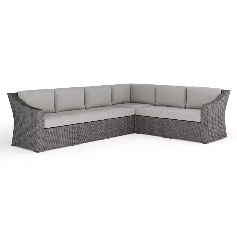 Martha Stewart Bedford Indoor-Outdoor Modular Patio 6-Seat Sectional Sofa in Rattan Wicker with All-Weather Cushions