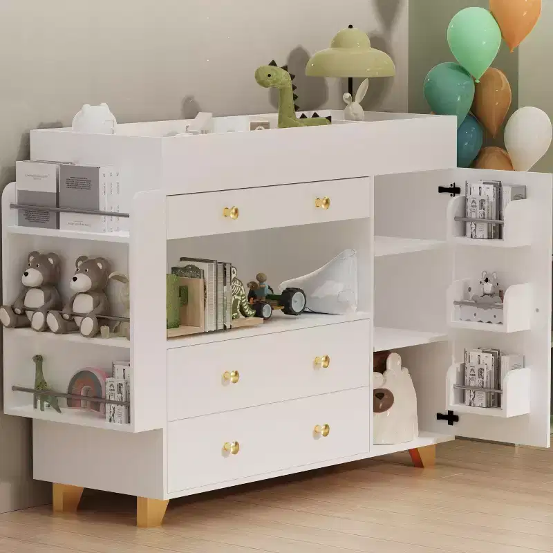 Modern Multi-Functional Dresser with 3 Drawers, 1 Door and Shelves