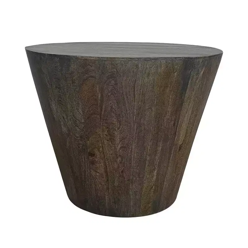 Royal Hampton 24 Inch Side End Table with Round Drum Shape, Handcrafted Mango Wood Construction