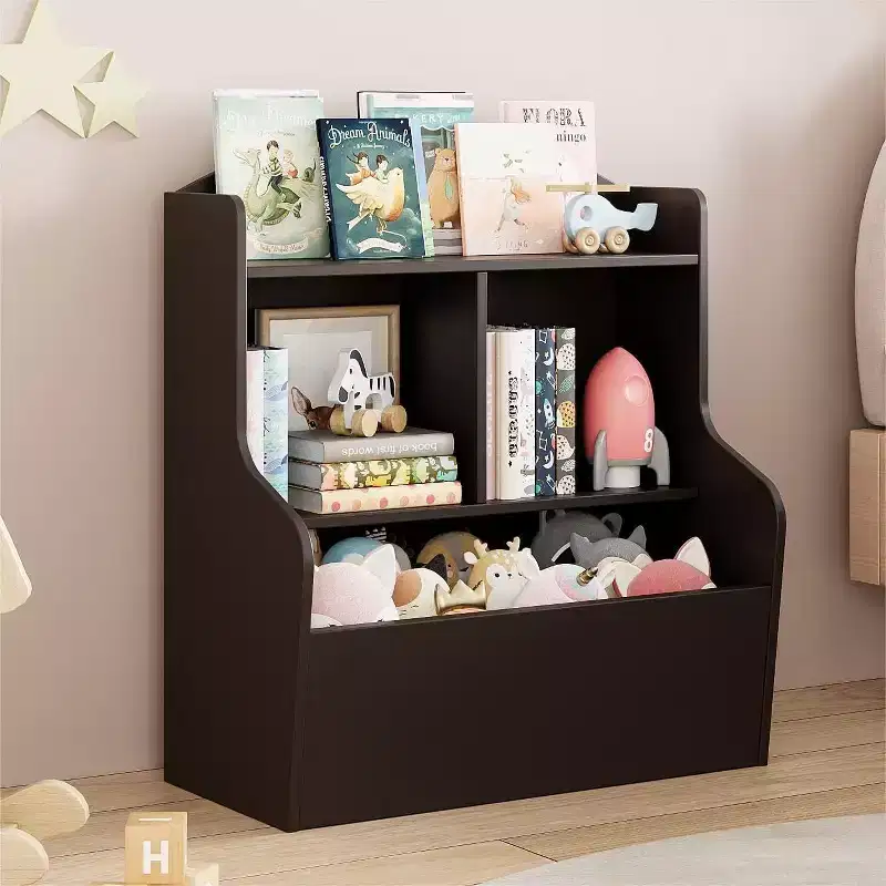 Acekool 3-Tier Kids Toy Storage Organizer, Bookshelf with 5 Compartments, Toy and Book Shelf for Bedroom, Playroom, or Classroom, Brown