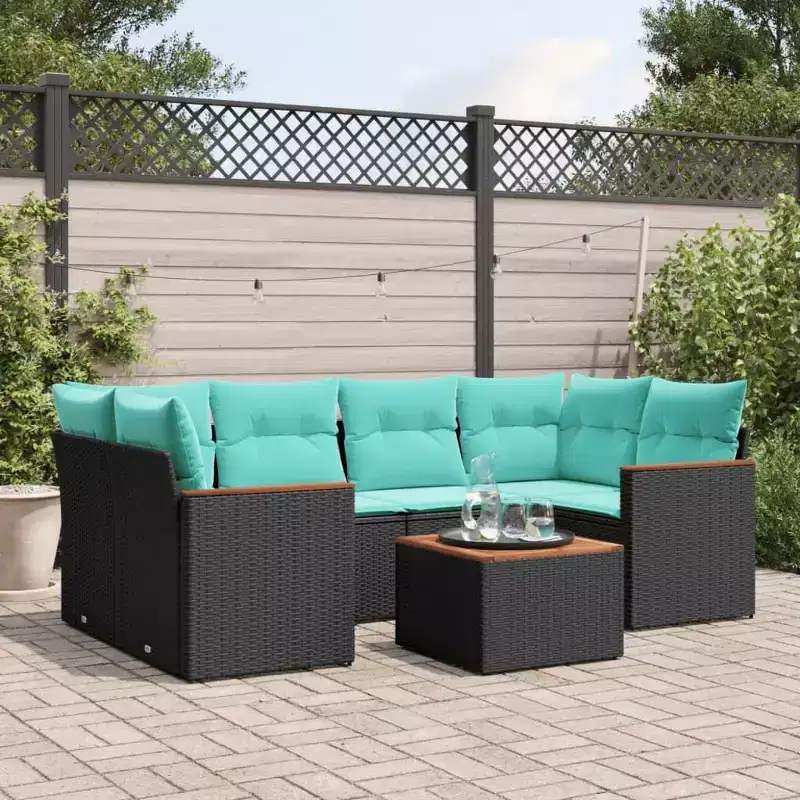 vidaXL Garden Sofa Set Black PE Rattan 7 Piece Adjustable Armrests