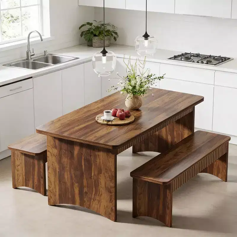 GDFStudio Ichi Farmhouse 3 Piece Wood Dining Set