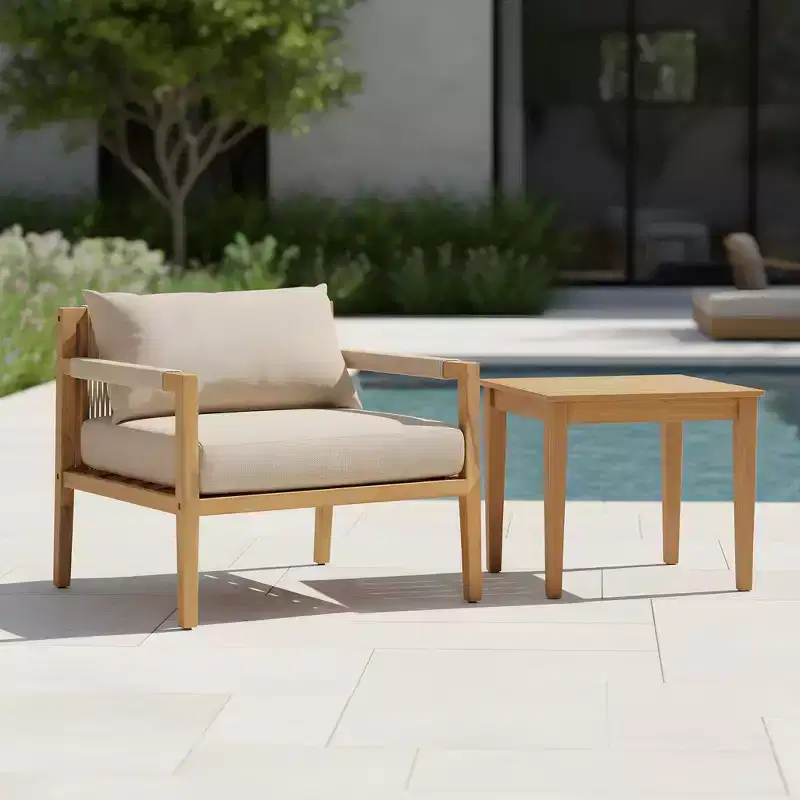 Christopher Knight Home Aman Modern Patio Acacia Wood Seating Set with Slatted Side Table
