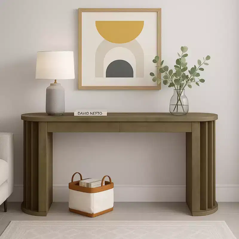 Merax Modern Oval-Edge Console Table with Fan-Shaped Legs