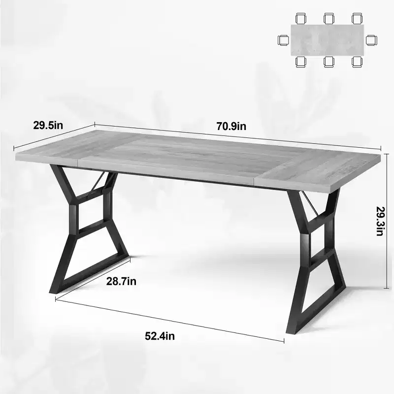 WhizMax Dining Table for 6-8 People, 70.9 Rectangular Wooden Kitchen Table with Metal Legs, Dining Room Table for Dining Room, Kitchen, Brown