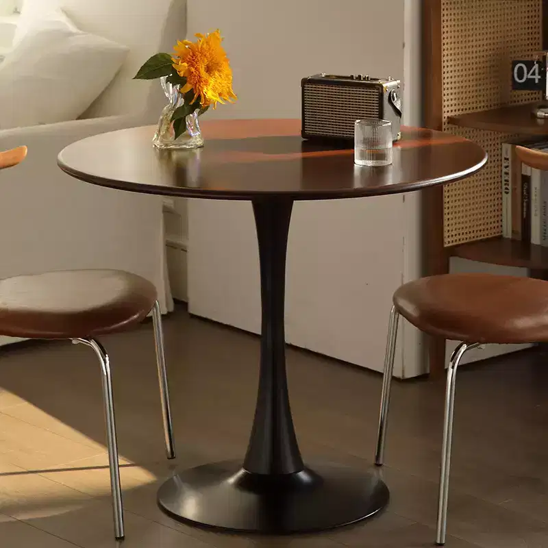MAYEERTY Modern Walnut Round Coffee Table MDF Top and Steel Base Tulip Round Kitchen Table