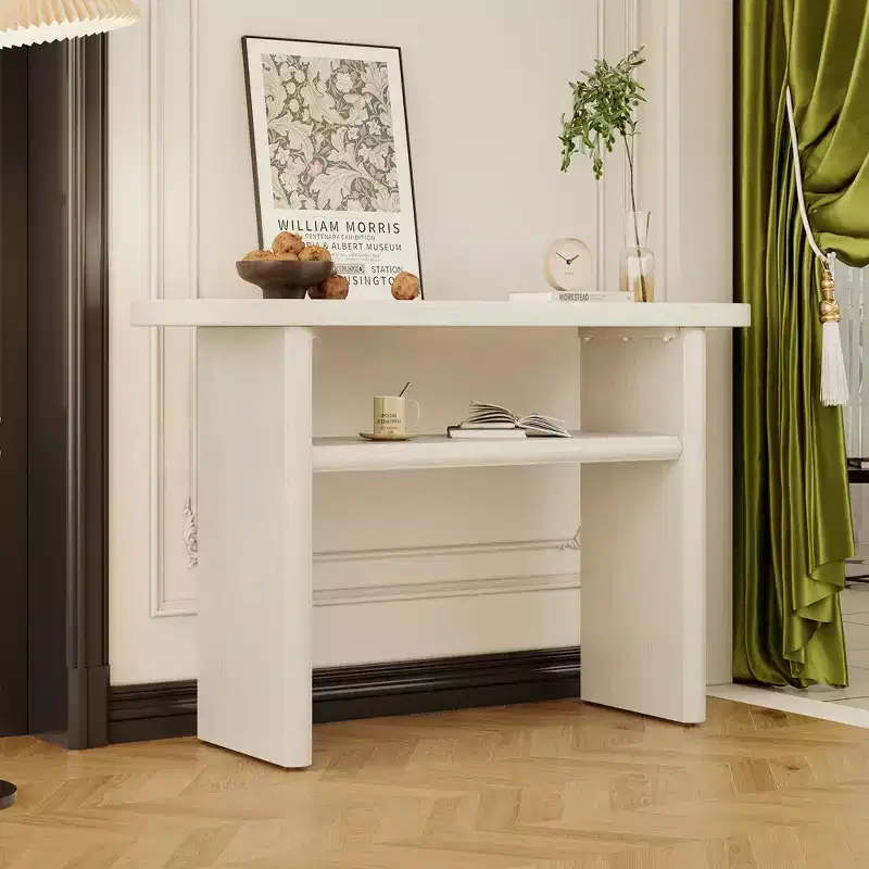 Elegant Minimalist Console Table with Rounded Edges and Sturdy Shelf Design for Living Room Gray Wash
