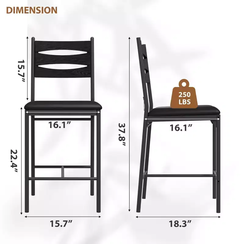 Set of 2/4 Bar Stools, Counter Height Bar Chairs with Back & Thick Cushion, PU Leather Upholstered Stools with Metal Frame for Kitchen, Dining Room