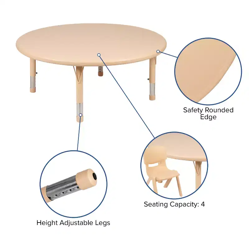Flash Furniture 45 Round Plastic Height Adjustable Activity Table Set with 2 Chairs