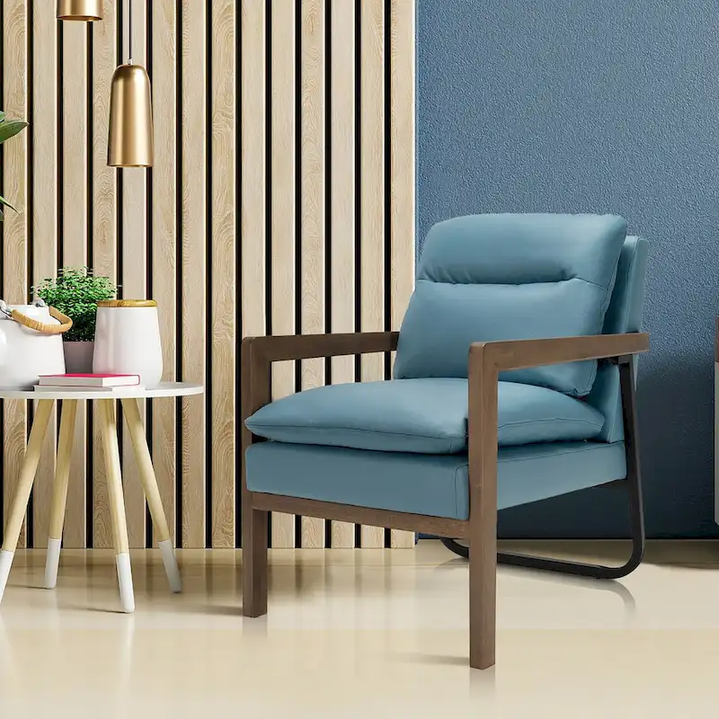 Costway Modern Accent Armchair Lounge Chair w/ Rubber Wood Legs & - 34.5 x 26.5 x 36