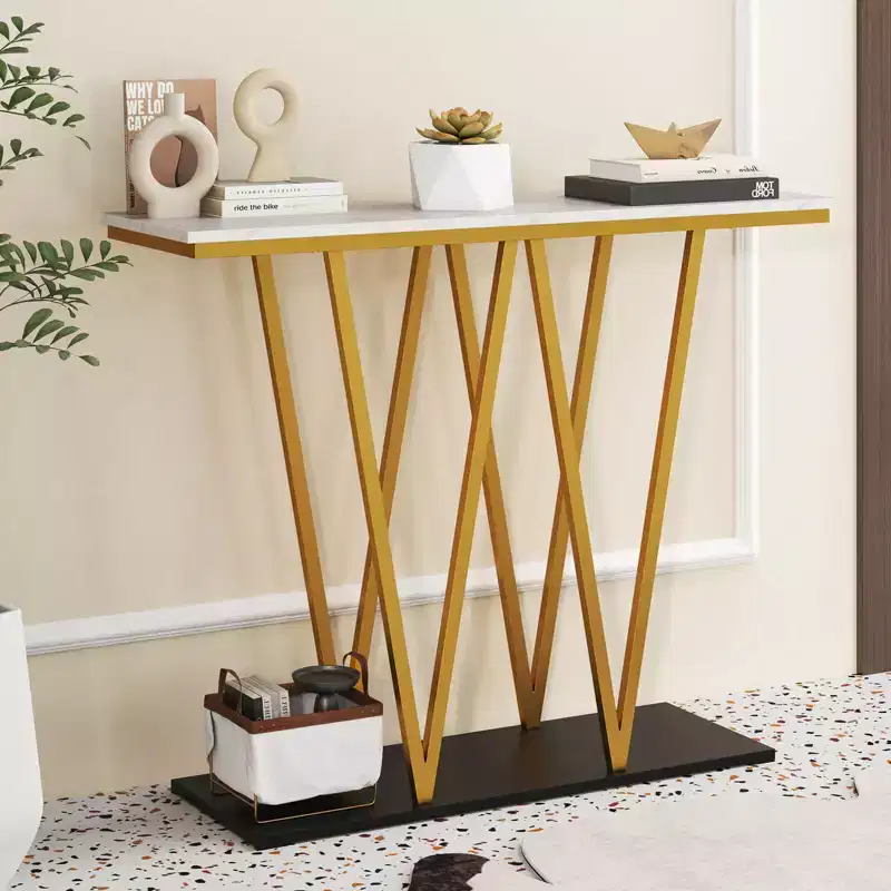 Metal & MDF Faux Marble Entryway Table 31''H x 12''W x 40''D