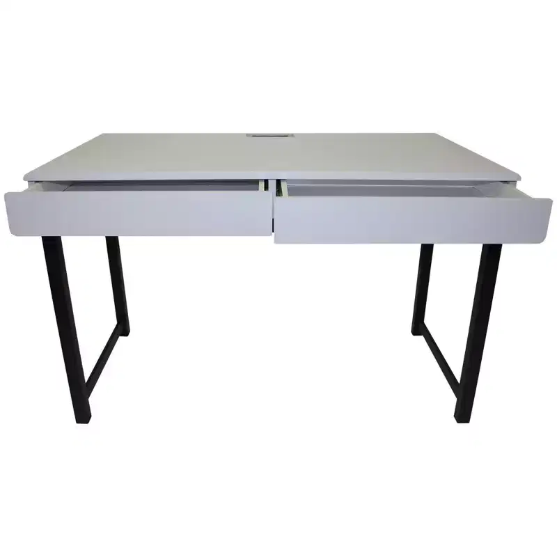 eHemco Office Desk with 2 Drawers in Light Gray Top and Metal Frame Base in Black