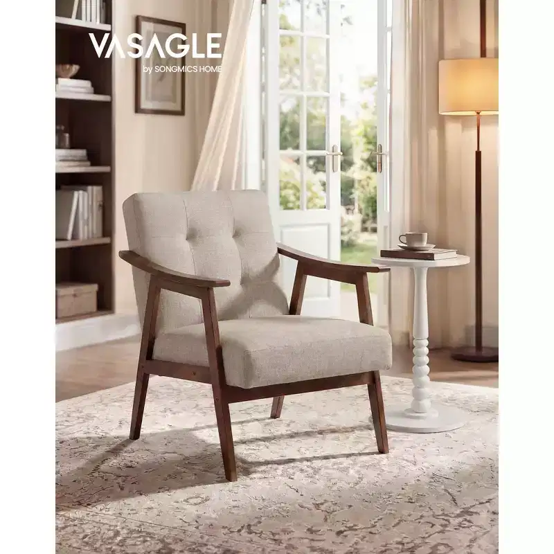 VASAGLE Accent Chair, PU Leather Armchair, Button Tufted Living Room Chair, Thick Cushion, Mid Century Modern Lounge Seating