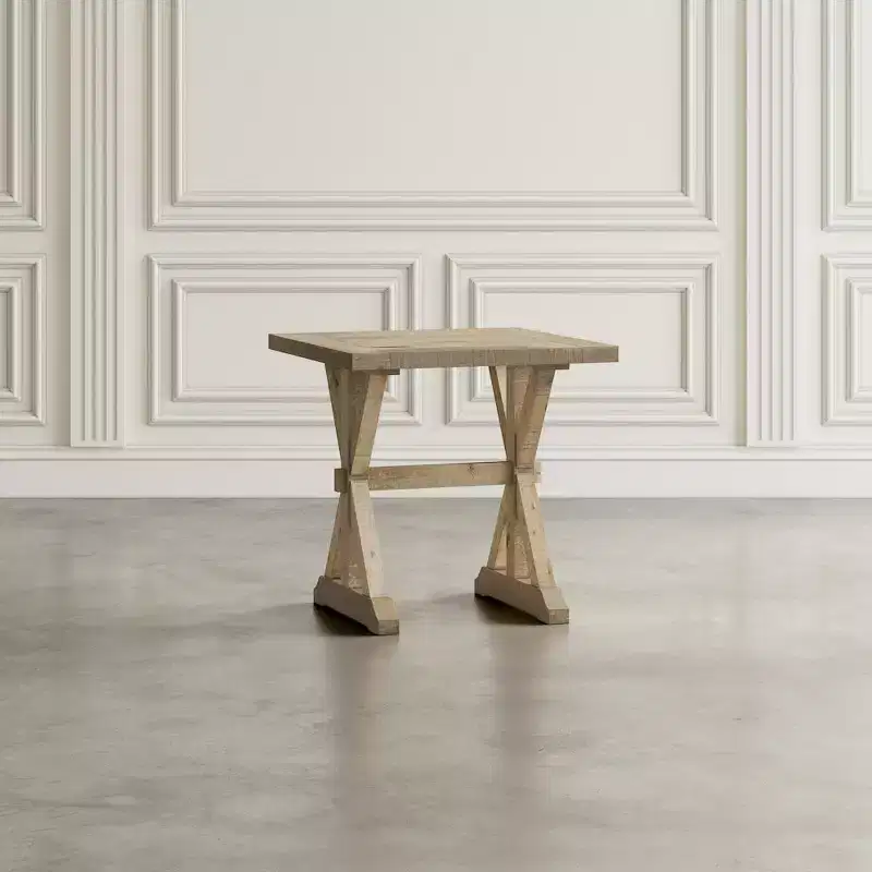 Rustic Solid Pine End Table with Trestle Base