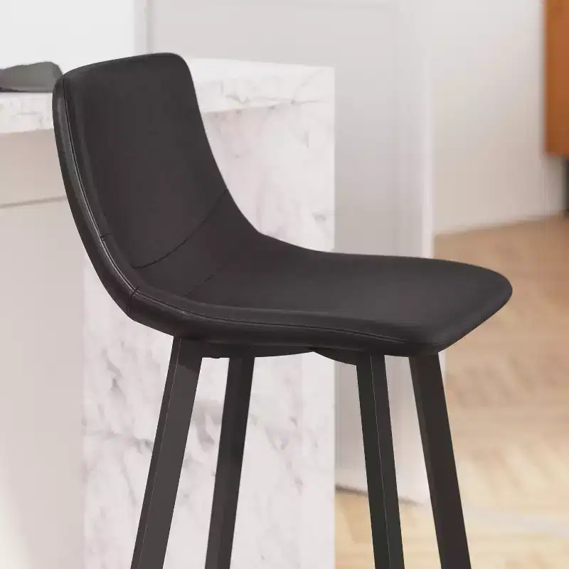 Merrick Lane Set of 2 Modern Upholstered Stools with Contoured, Low Back Bucket Seats and Iron Frames