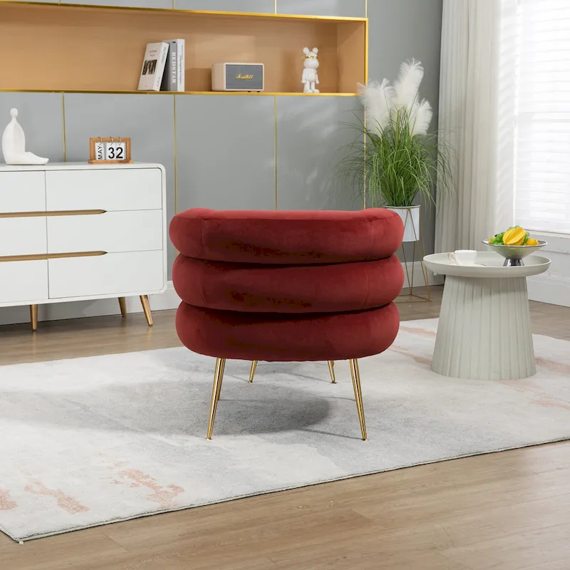 Wine Red Modern 29.1 Barrel Chair with Ottoman