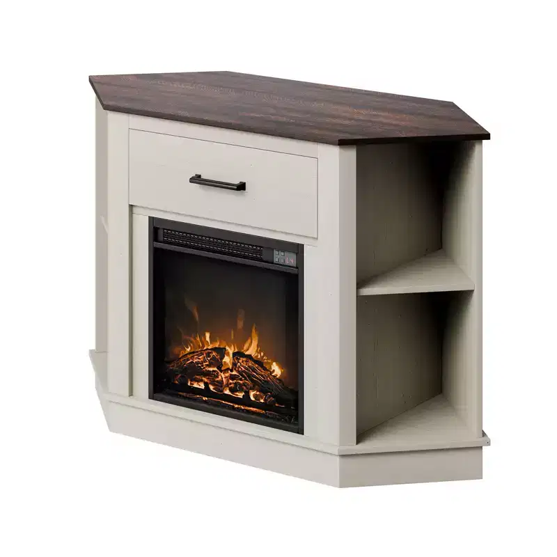 White Corner Electric Fireplace TV Stand with 18