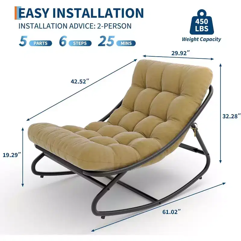 COZONY Oversized Papasan Rocking Chair, Thick Cushion 450 LBS Support Indoor Rocking Egg Chair for Bedroom Living Room Patio Porch Garden