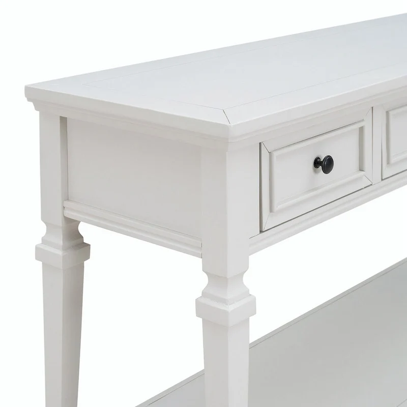 Retro Style Console Table with 3 Drawers and Open Bottom Shelf - Gray Wash