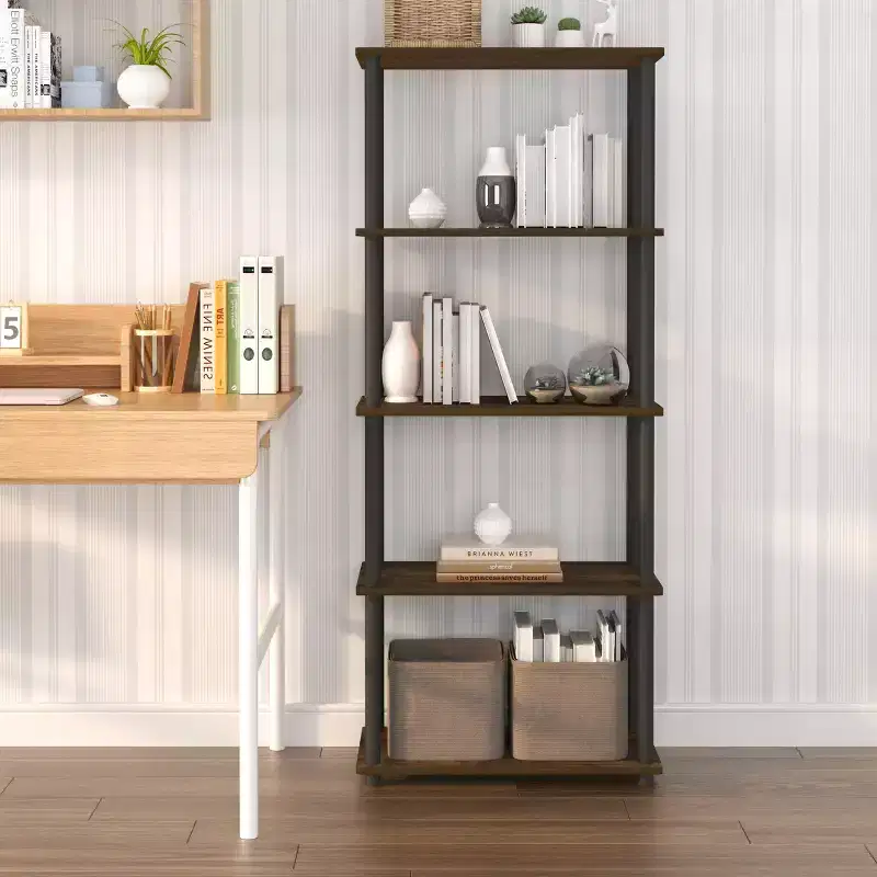 HOMLUX 5-Tier Tall Decorative Bookshelf Open Storage Bookcase Multipurpose Display Shelves for Living Room & Home Office
