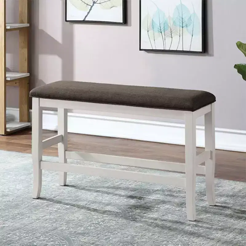 Upholstered Counter Height Dining Bench, Off-White & Dark Gray, Seats 2, 41in