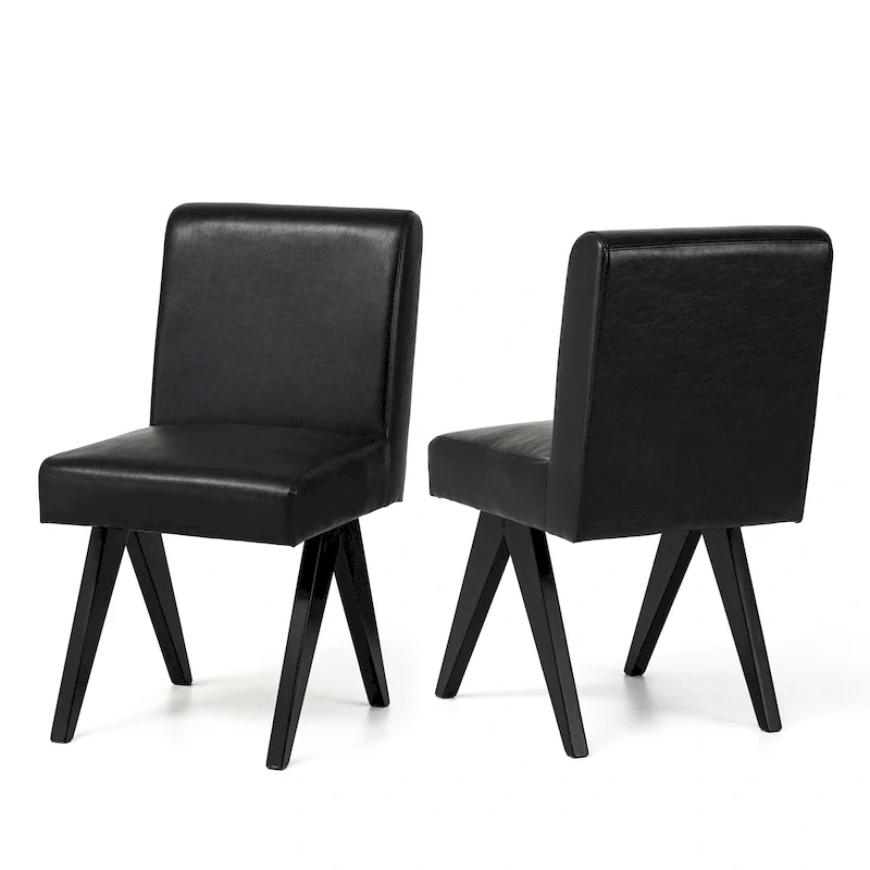 Faux Leather Upholstered Dining Chairs with V-Shaped Wood Legs