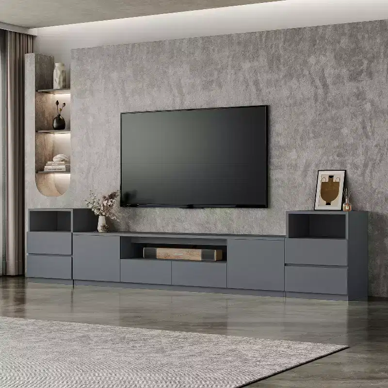 ATJafurn Modern 118.2'' Entertainment Center for 55/65/75 Inch TV, Media Console Includes TV Stand and 2 Drawer Storage Cabinet For Living Room