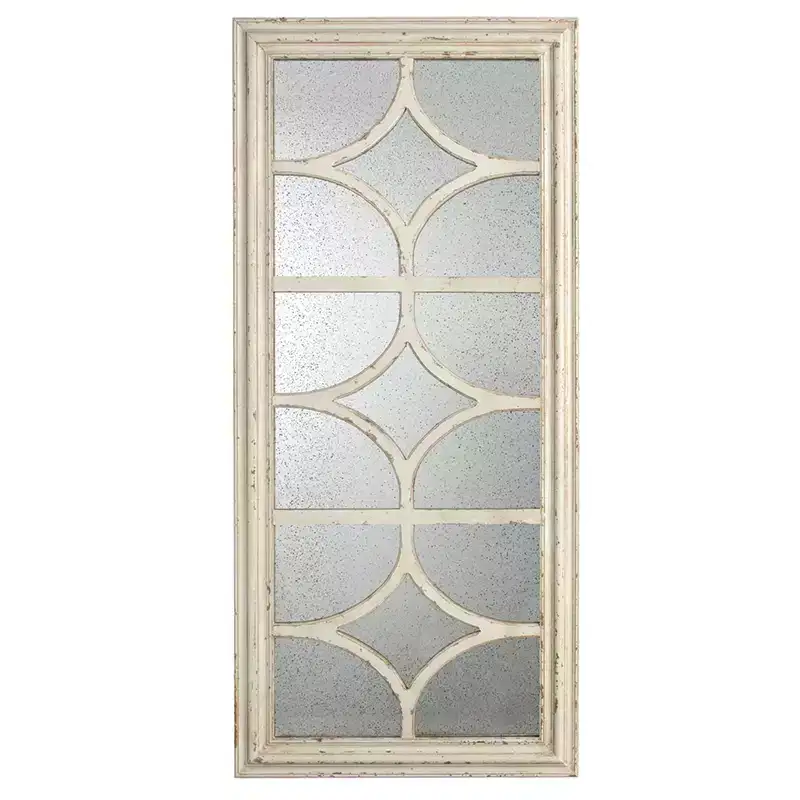 28 x 59 Inch Rectangular Wall Mirror with Distressed White Frame and Window Design