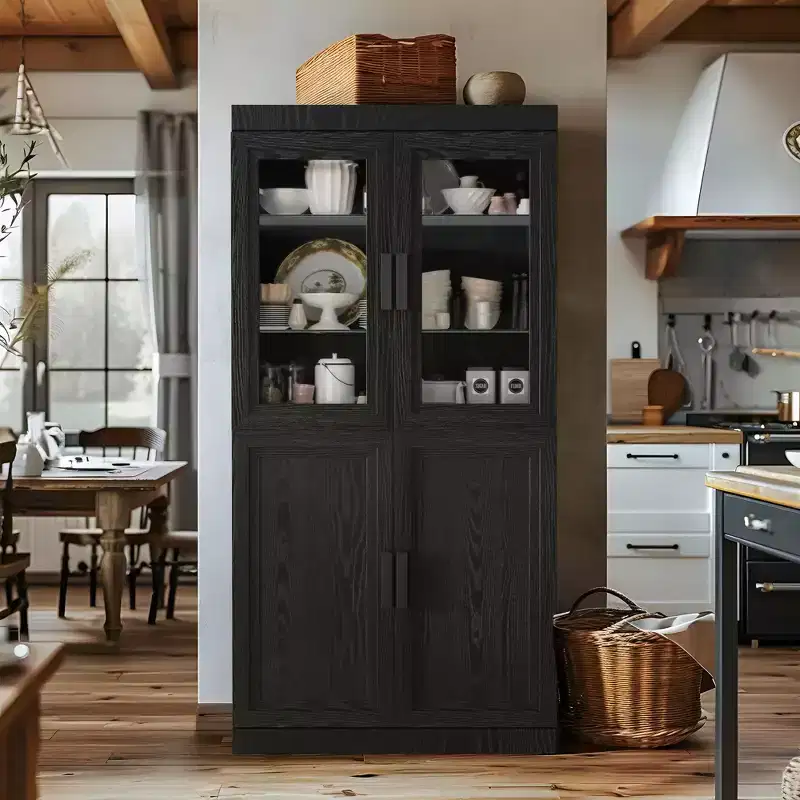 Modern Minimalist Wood Grain Decorative Storage Cabinet with 6-Tier Shelves