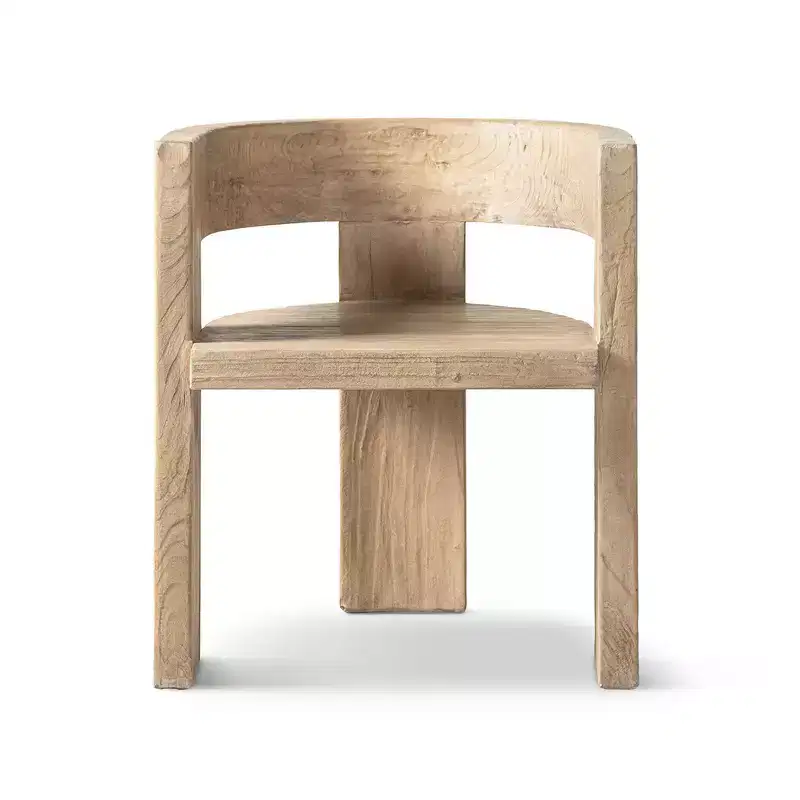 Sculptural Accent Dining Chair – Solid Reclaimed Elm, Curved Back, 300 lb Capacity, No Assembly
