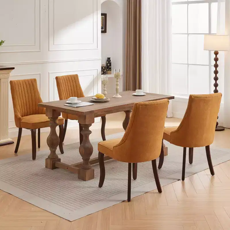 CLIHOME Set of 2 Rayon Cloth Flocking Linen Dining Chairs Channel Kitchen Dinner Chair Comfy Fabric Upholstered Accent Chair