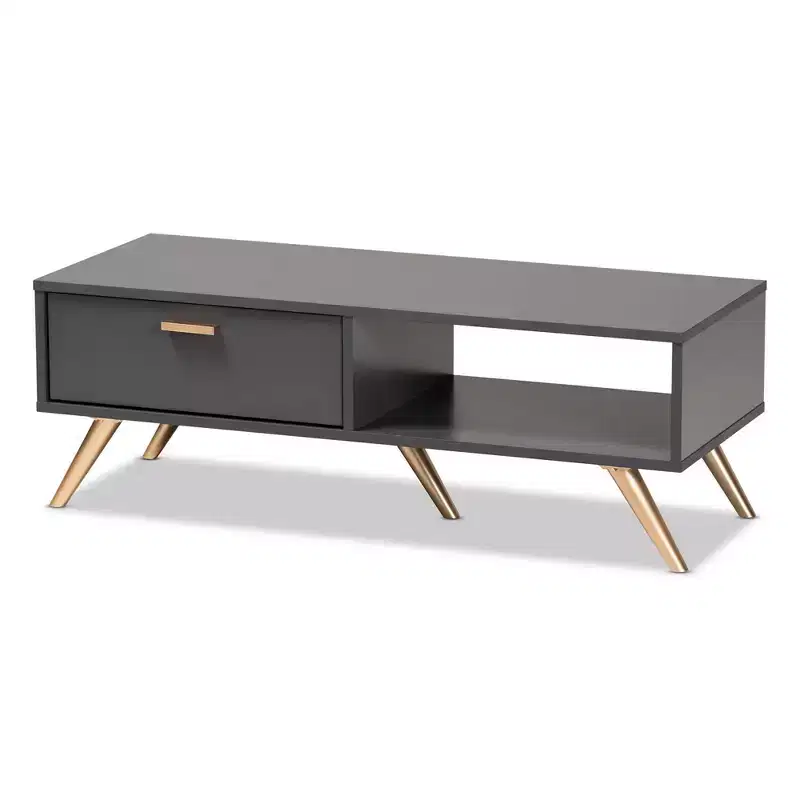 Kelson Wood Coffee Table Dark Gray/Gold - Baxton Studio