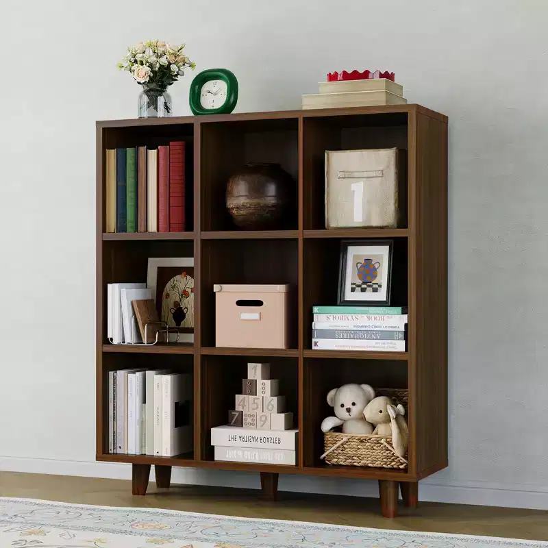 9-Tier Mid-Century Bookshelf, Crisscross Cube Storage with Anti-Tip Kit, Retro Organizer for Living Room, Home Office