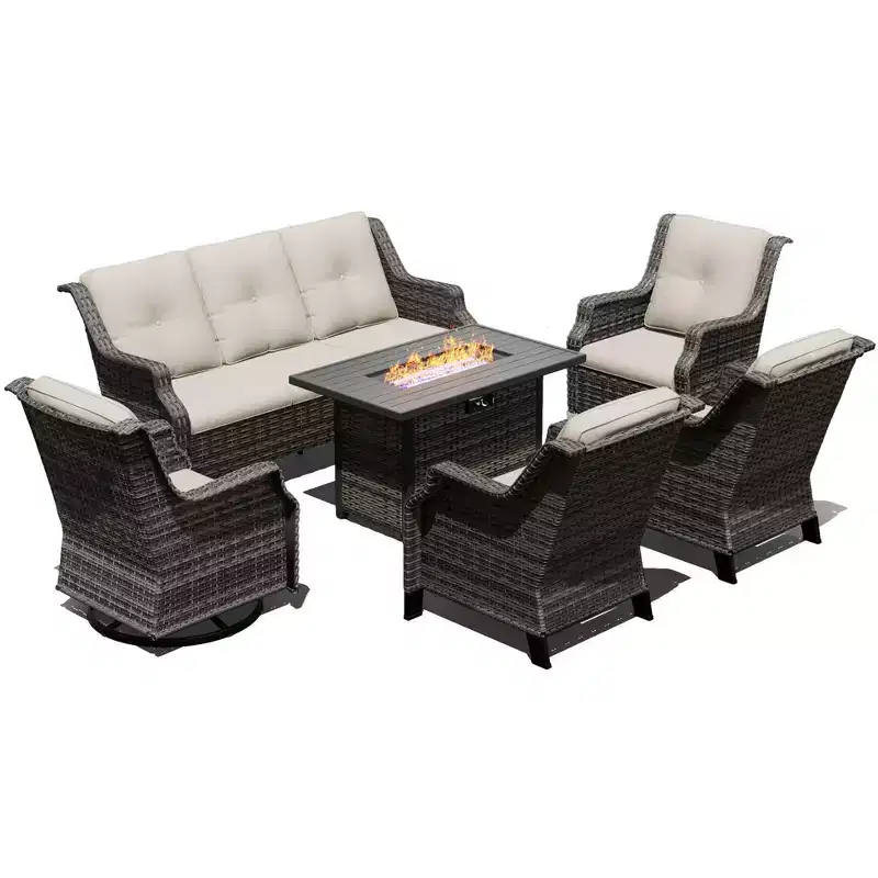 UPTIOT Premium Outdoor Set with Rocking Chairs, Swivel Chairs, Sofa & Fire Pit for Ultimate Relaxation