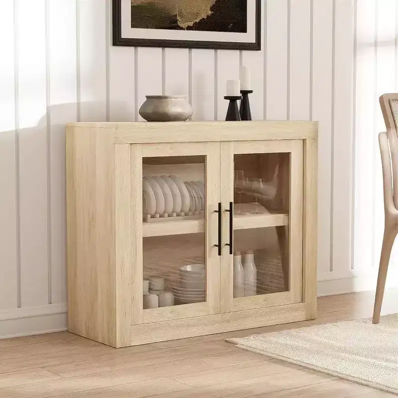 35.4 Inch Modern Sideboard with 2 Doors - Wood Coffee Bar, Free Standing Buffet,Media Console and Credenza for Living Room, Kitchen or Hallway